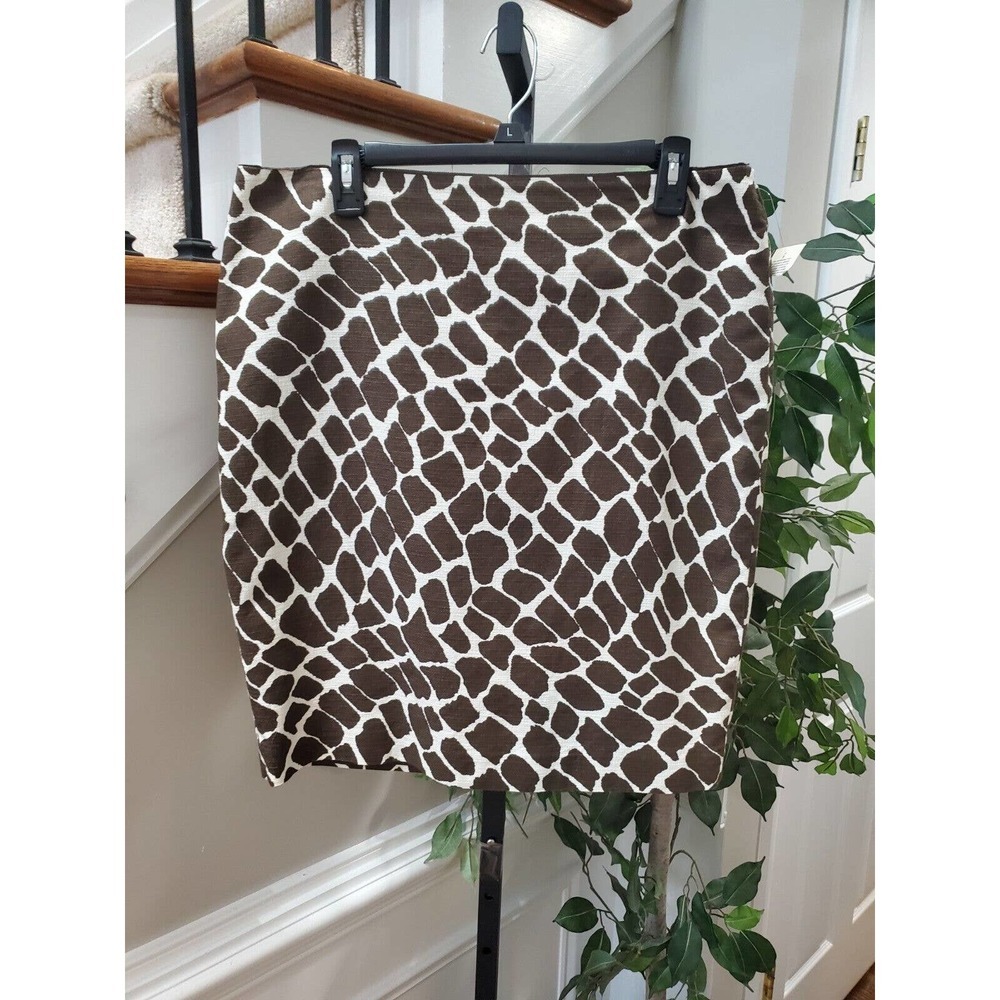 Chaus Women White &‎ Brown 100% Cotton Straight Casual Knee Length Skirt Size 10